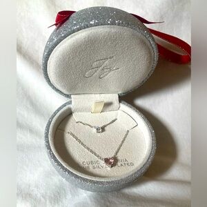 Silver and Pink Heart Necklace Holiday Ornament Set